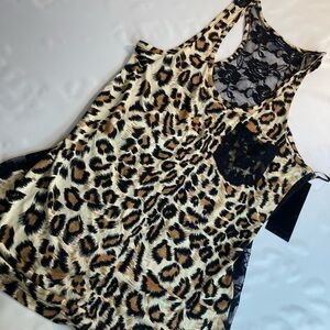 Iris Los Angeles womens black lace leopard tank top Large
